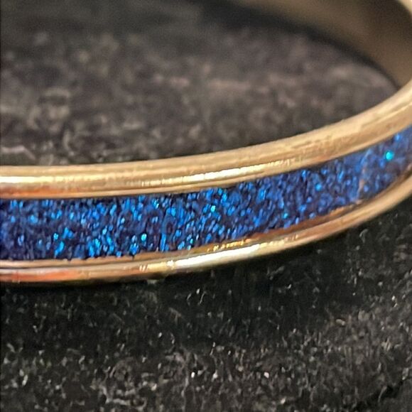 Retro-1990s-gold tone with blue sapphire like druzy bangle bracelet - Picture 6 of 8